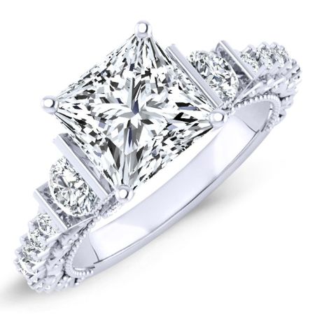 Belle Moissanite Matching Band Only (engagement Ring Not Included) For Ring With Princess Center whitegold
