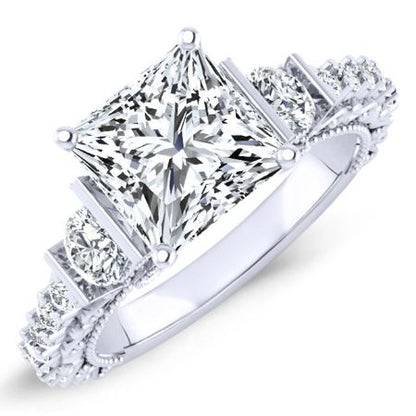 Belle Moissanite Matching Band Only (engagement Ring Not Included) For Ring With Princess Center whitegold