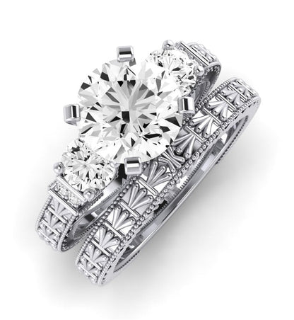 Angelonia Moissanite Matching Band Only (does Not Include Engagement Ring) For Ring With Round Center whitegold