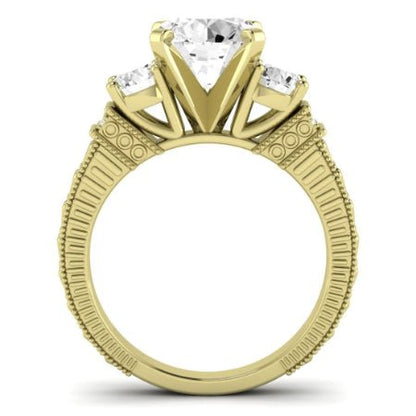 Angelonia Moissanite Matching Band Only (does Not Include Engagement Ring) For Ring With Round Center yellowgold