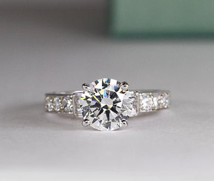 Daisy Moissanite Matching Band Only (engagement Ring Not Included) For Ring With Round Center whitegold