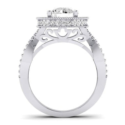 Clover Moissanite Matching Band Only ( Engagement Ring Not Included)  For Ring With Round Center whitegold