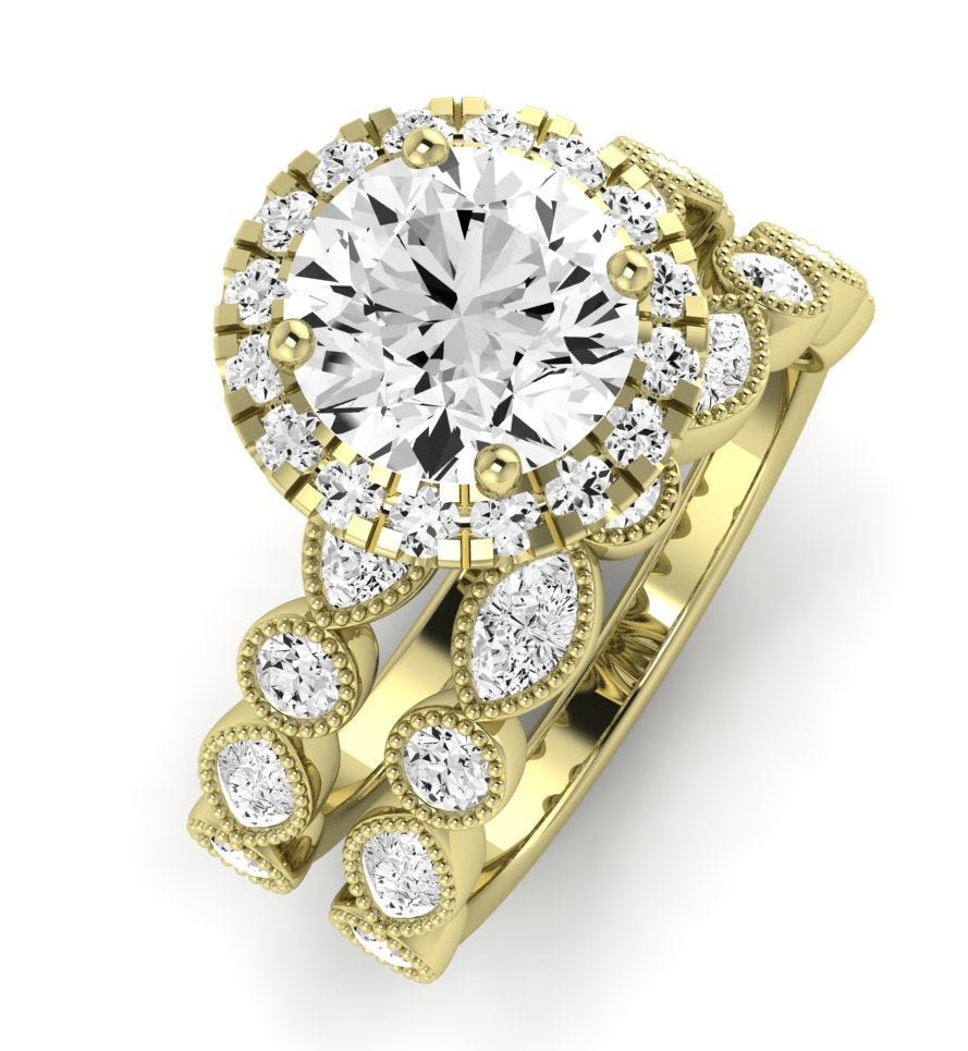 Aubretia Moissanite Matching Band Only (does Not Include Engagement Ring) For Ring With Round Center yellowgold