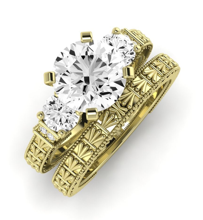 Angelonia Moissanite Matching Band Only (does Not Include Engagement Ring) For Ring With Round Center yellowgold