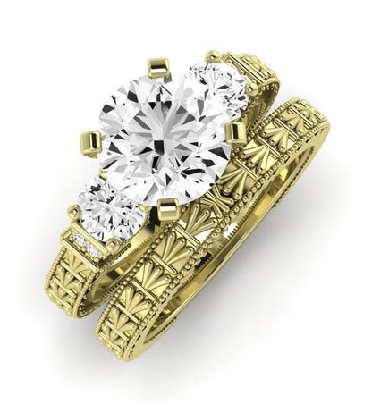 Angelonia Moissanite Matching Band Only (does Not Include Engagement Ring) For Ring With Round Center yellowgold