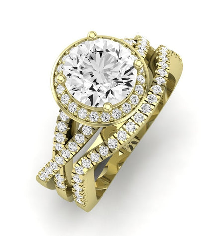 Moonflower Moissanite Matching Band Only (does Not Include Engagement Ring) For Ring With Round Center yellowgold
