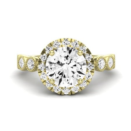 Aubretia Moissanite Matching Band Only (does Not Include Engagement Ring) For Ring With Round Center yellowgold