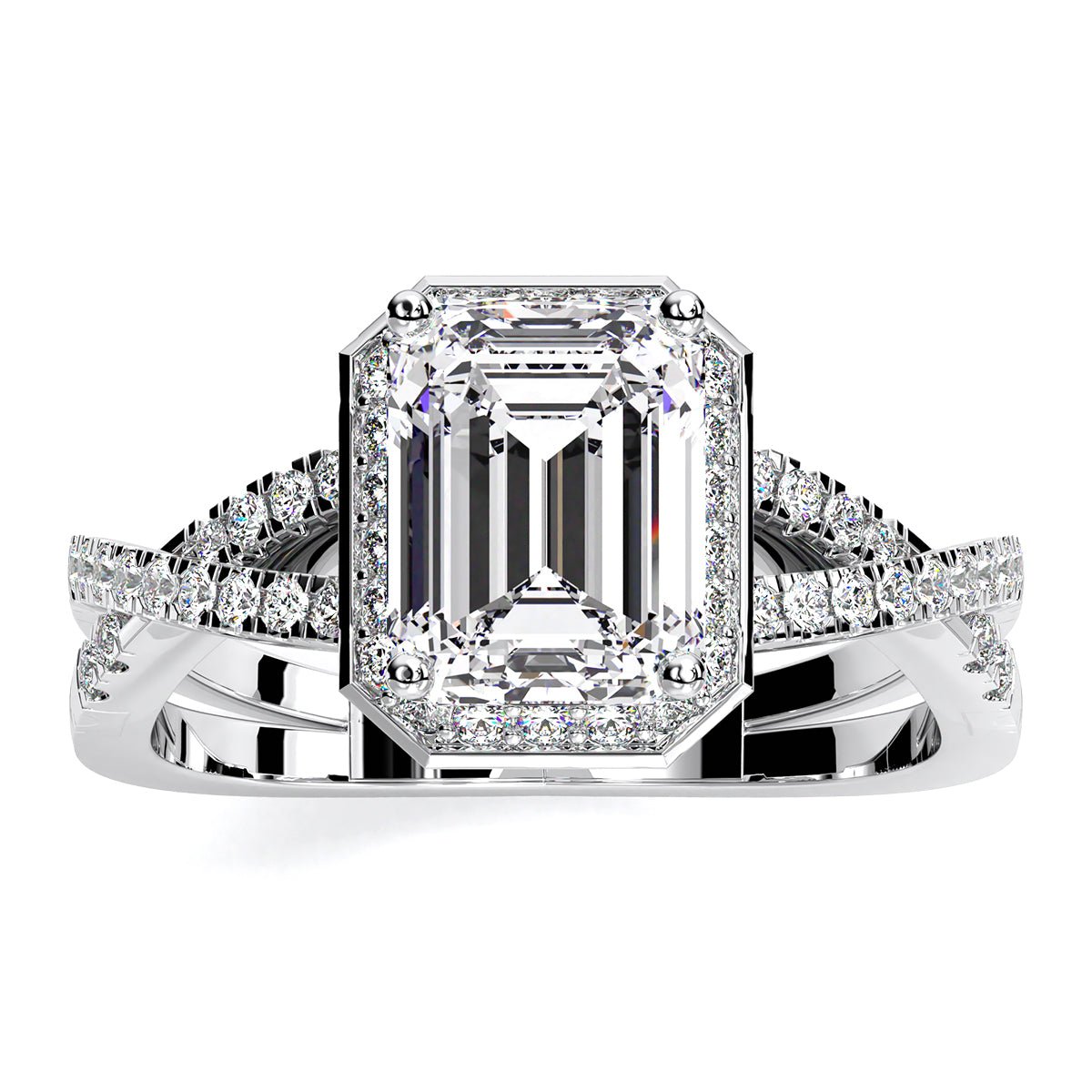 Moonflower Emerald Moissanite Engagement Ring whitegold