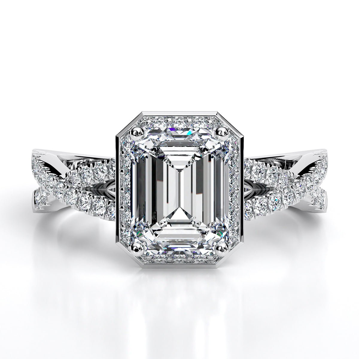 Moonflower Emerald Moissanite Engagement Ring whitegold