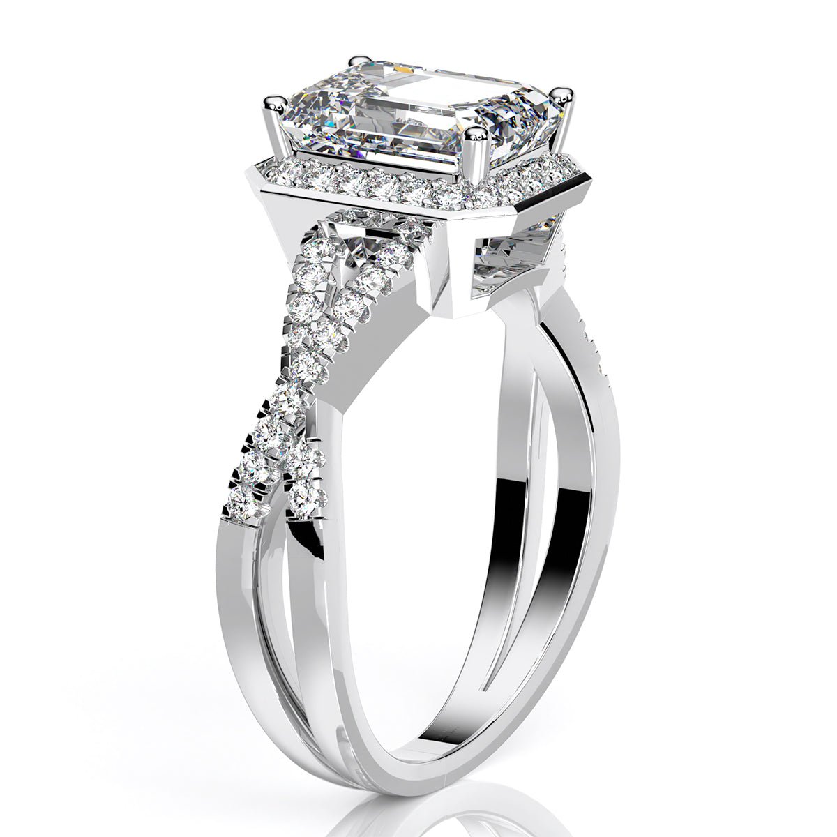 Moonflower Emerald Moissanite Engagement Ring whitegold