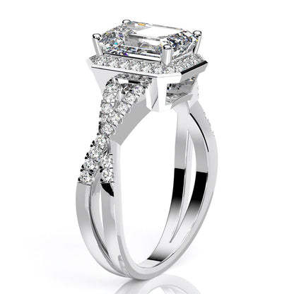 Moonflower Emerald Moissanite Engagement Ring whitegold