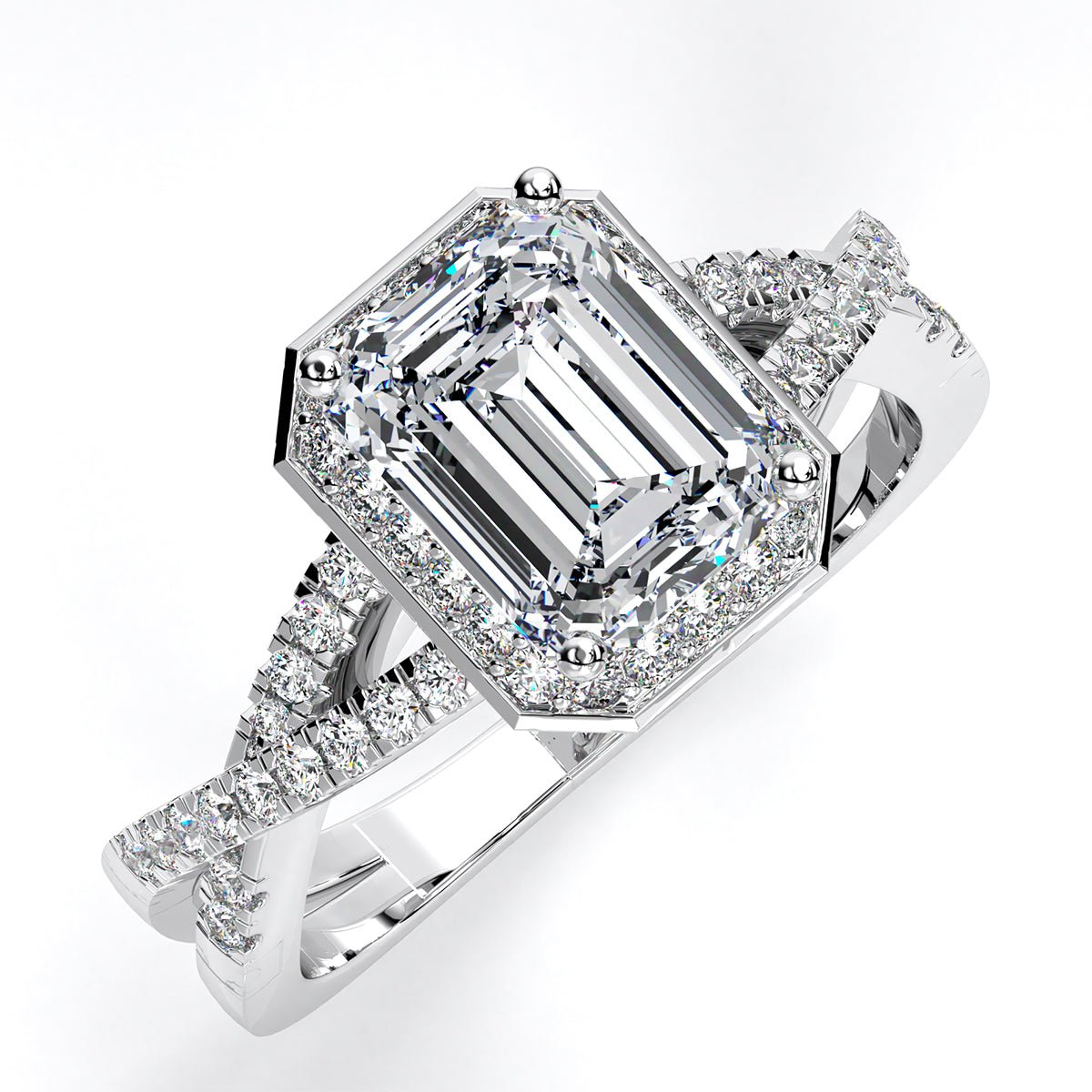 Moonflower Emerald Moissanite Engagement Ring whitegold