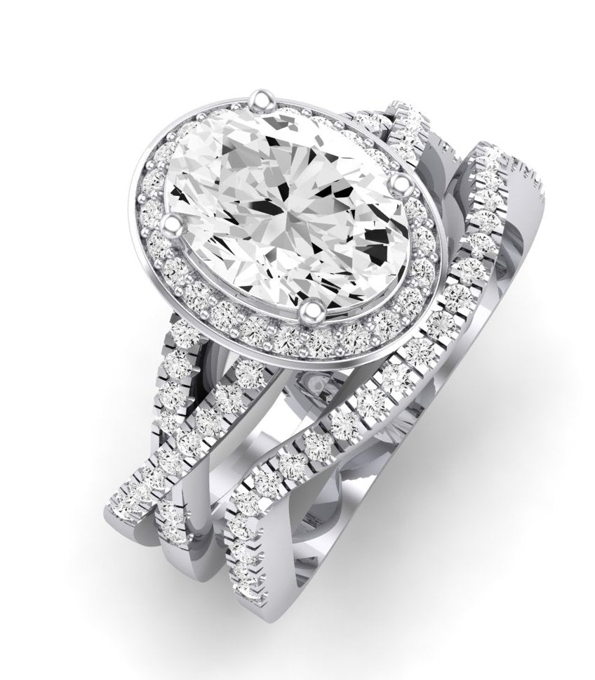 Moonflower Oval Moissanite Bridal Set whitegold