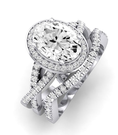Moonflower Oval Moissanite Bridal Set whitegold