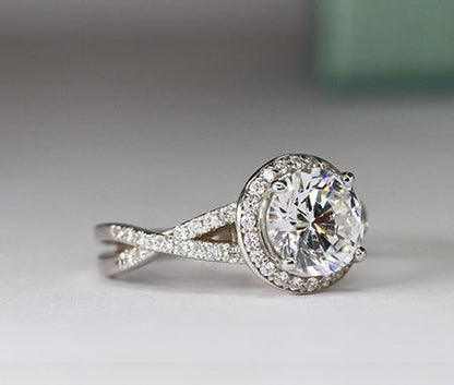 Moonflower Round Moissanite Engagement Ring whitegold