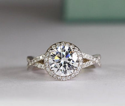 Moonflower Round Moissanite Engagement Ring whitegold