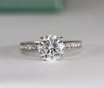 Petunia Round Moissanite Engagement Ring whitegold