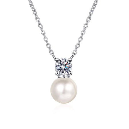 Queen Moissanite & Pearl Necklace whitegold