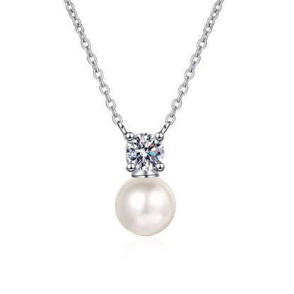 Queen Moissanite & Pearl Necklace whitegold