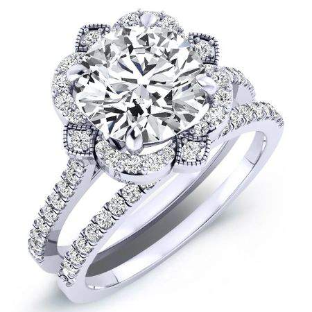 Rockrose Round Moissanite Bridal Set whitegold