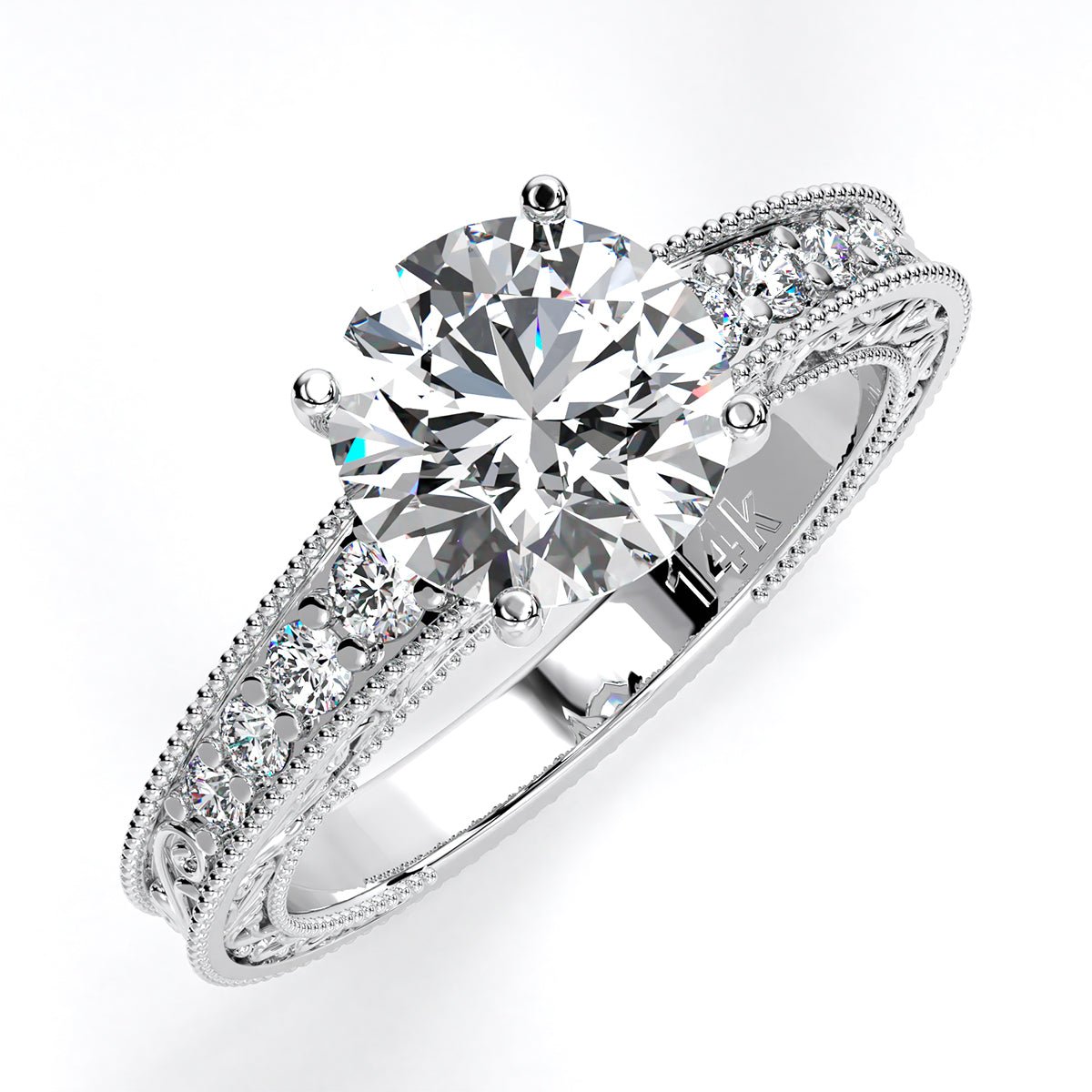 Romy Round Moissanite Engagement Ring whitegold
