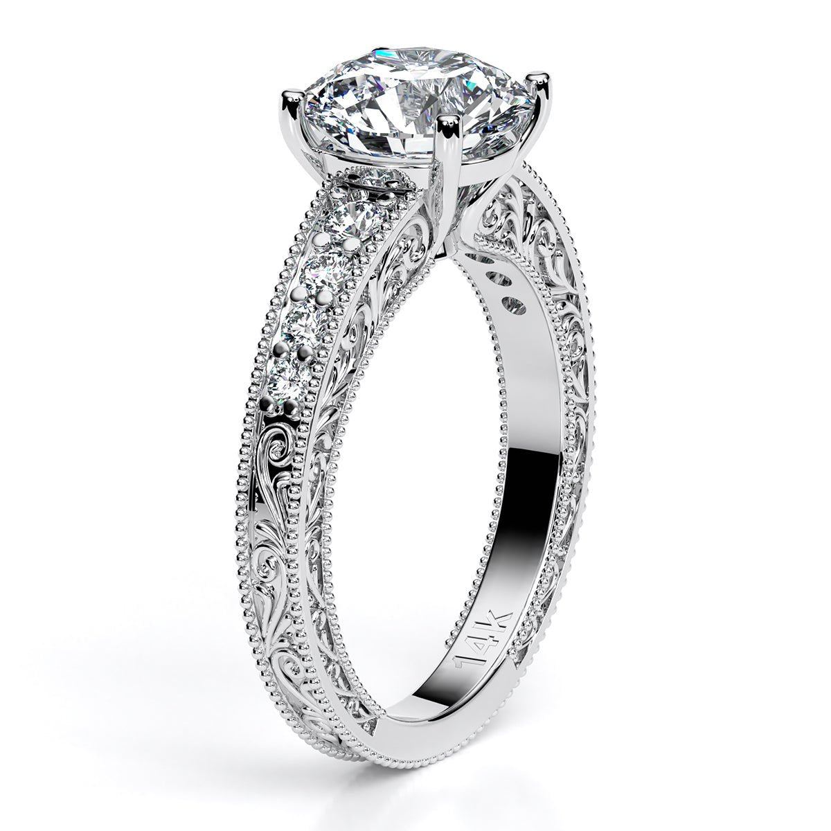 Romy Round Moissanite Engagement Ring whitegold