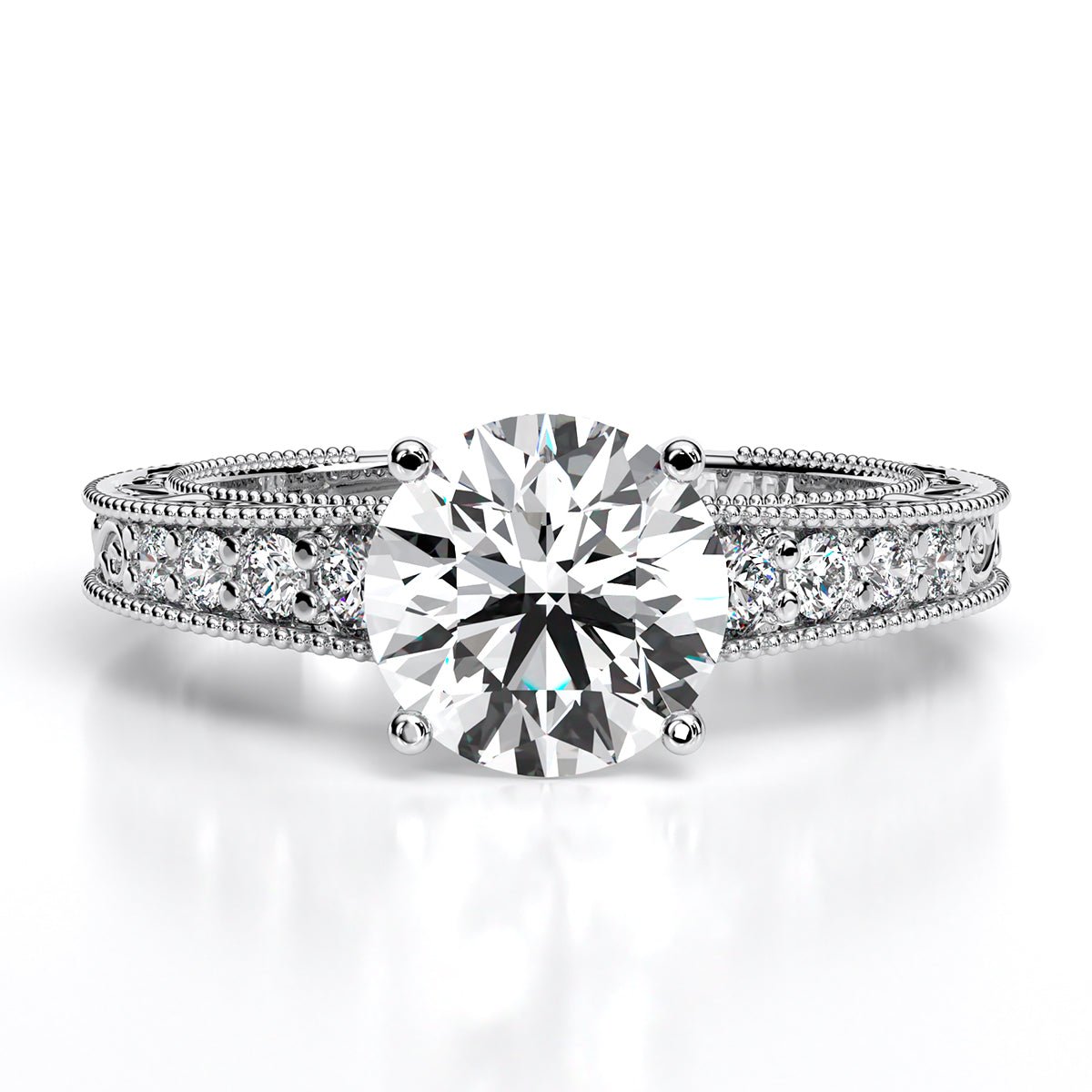 Romy Round Moissanite Engagement Ring whitegold