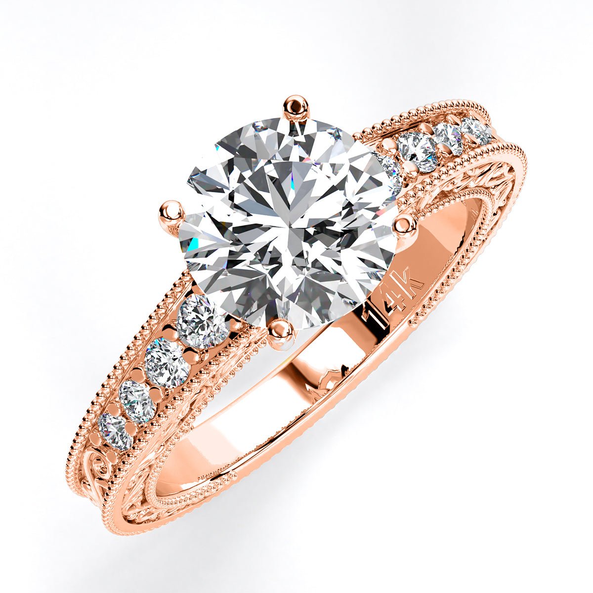 Romy Round Moissanite Engagement Ring rosegold