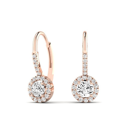 Rue Round Cut Moissanite Halo Earrings rosegold