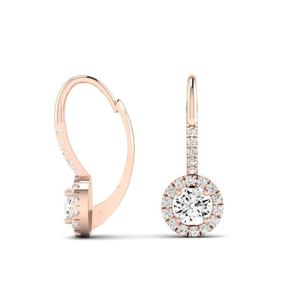 Rue Round Cut Moissanite Halo Earrings rosegold