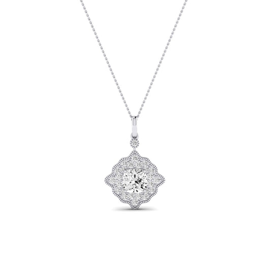 Sky Cushion Cut Moissanite Halo Necklace whitegold
