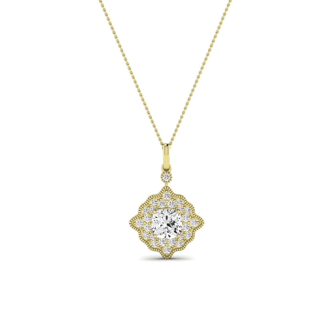 Sky Cushion Cut Moissanite Halo Necklace yellowgold