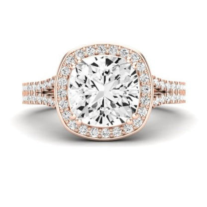 Tea Rose Cushion Moissanite Bridal Set rosegold
