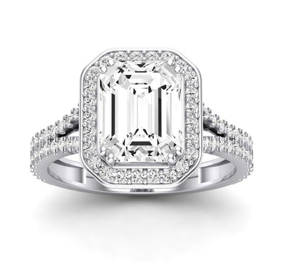 Tea Rose Emerald Diamond Engagement Ring (Lab Grown Igi Cert) whitegold