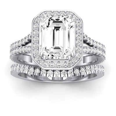 Tea Rose Emerald Moissanite Bridal Set whitegold