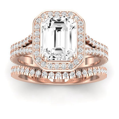 Tea Rose Emerald Moissanite Bridal Set rosegold