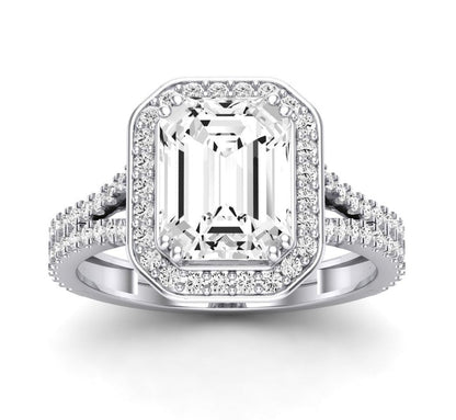 Tea Rose Emerald Diamond Engagement Ring (Lab Grown Igi Cert) whitegold