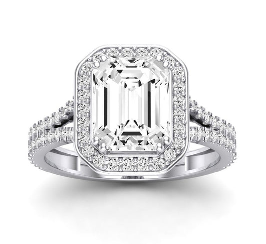Tea Rose Emerald Diamond Engagement Ring (Lab Grown Igi Cert) whitegold