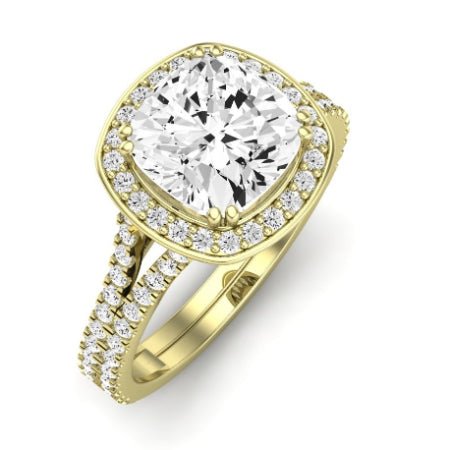 Tea Rose Moissanite Matching Band Only (does Not Include Engagement Ring) For Ring With Cushion Center yellowgold