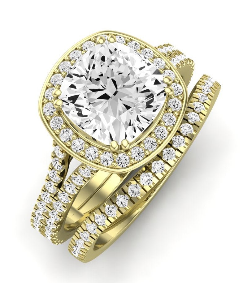 Tea Rose Moissanite Matching Band Only (does Not Include Engagement Ring) For Ring With Cushion Center yellowgold