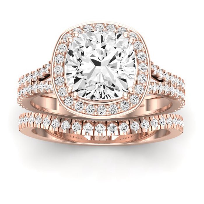 Tea Rose Moissanite Matching Band Only (does Not Include Engagement Ring) For Ring With Cushion Center rosegold