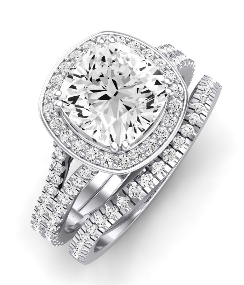 Tea Rose Moissanite Matching Band Only (does Not Include Engagement Ring) For Ring With Cushion Center whitegold