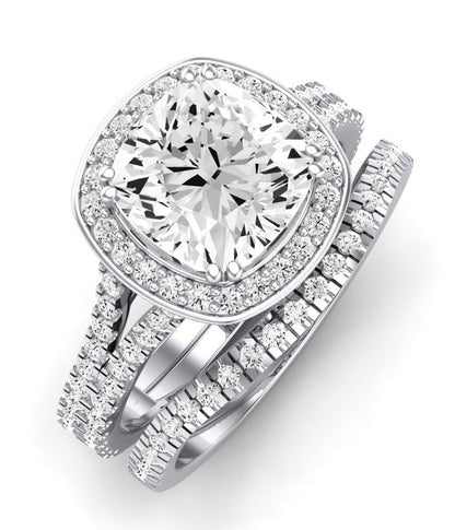 Tea Rose Moissanite Matching Band Only (does Not Include Engagement Ring) For Ring With Cushion Center whitegold