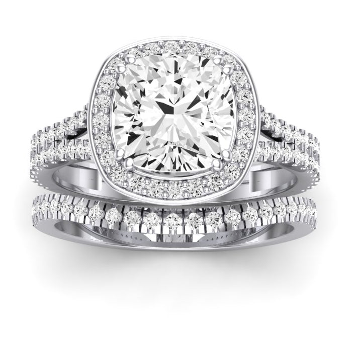 Tea Rose Moissanite Matching Band Only (does Not Include Engagement Ring) For Ring With Cushion Center whitegold