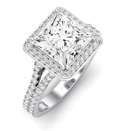 Tea Rose Moissanite Matching Band Only (does Not Include Engagement Ring) For Ring With Princess Center whitegold
