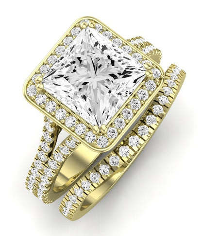 Tea Rose Moissanite Matching Band Only (does Not Include Engagement Ring) For Ring With Princess Center yellowgold