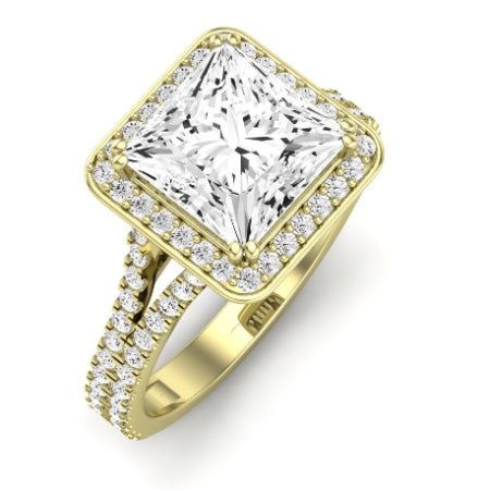 Tea Rose Moissanite Matching Band Only (does Not Include Engagement Ring) For Ring With Princess Center yellowgold