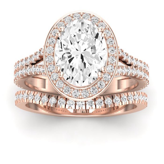 Tea Rose Moissanite Matching Band Only (does Not Include Engagement Ring) For Ring With Oval Center rosegold