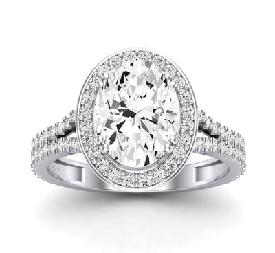 Tea Rose Oval Moissanite Engagement Ring whitegold