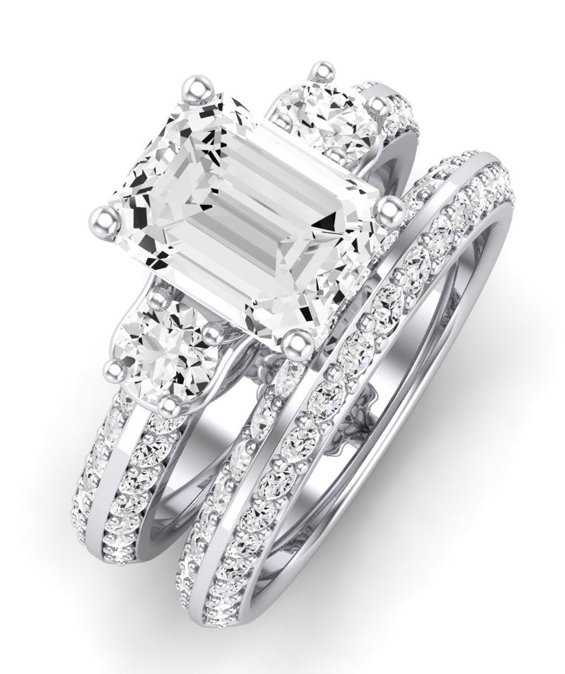 Thistle Moissanite Matching Band Only ( Engagement Ring Not Included) For Ring With Emerald Center whitegold